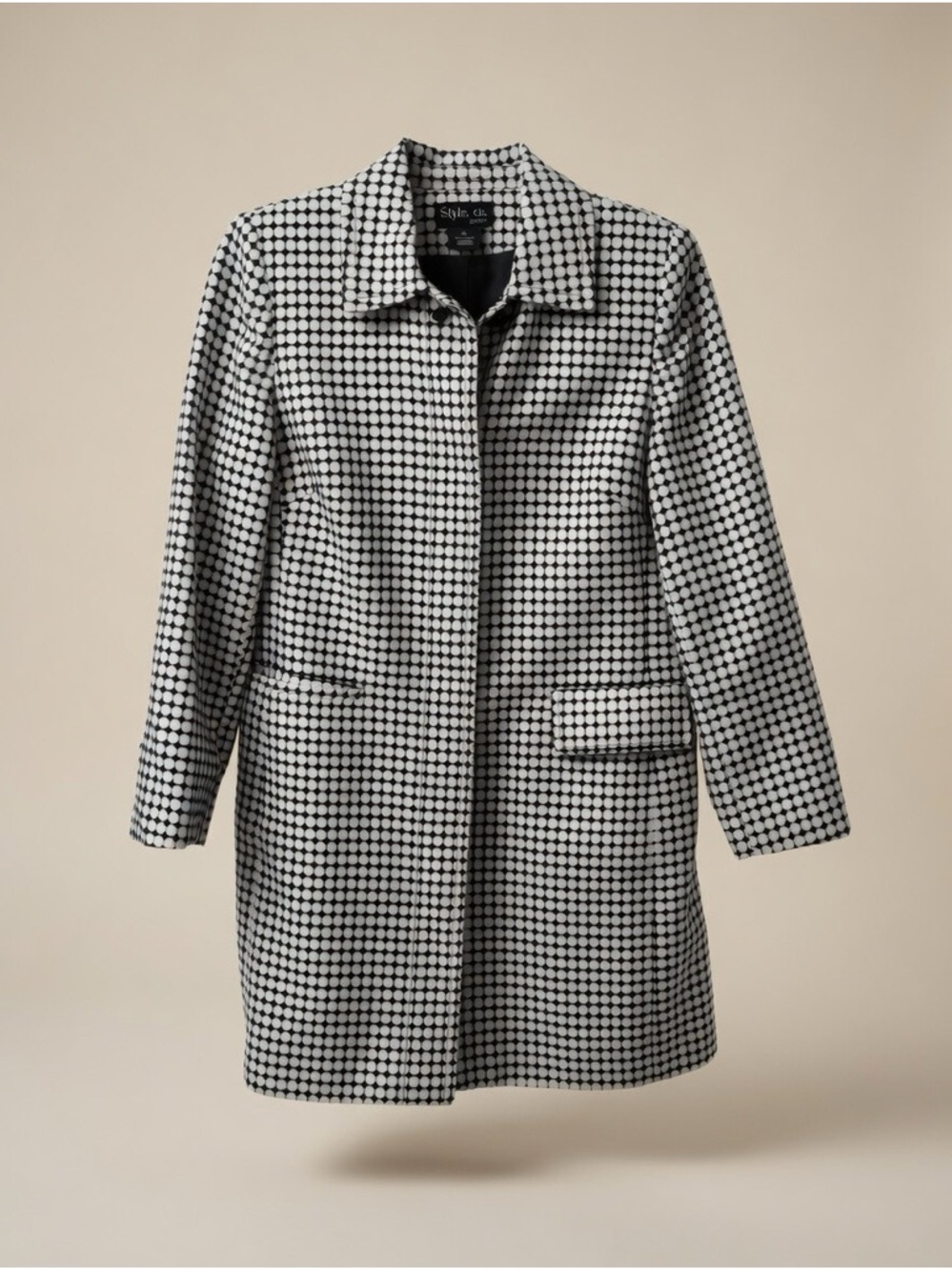 Style & Co Petite Blazer Jacket Black White Geometric Print Size 12P Career Chic